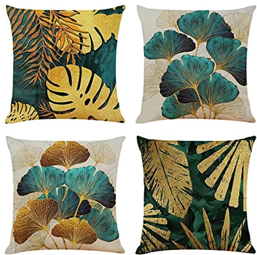 Decoratieve kussenslopen set van 4 40 x 40 cm linnen moderne kussenhoezen voor woonkamer en bank