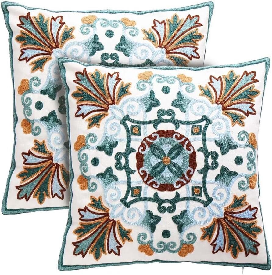 Decoratieve kussenslopen voor bank woonkamer 18x18 inch Set van 2 geborduurde vierkante Boho sierkussenslopen voor bank stoel en bed