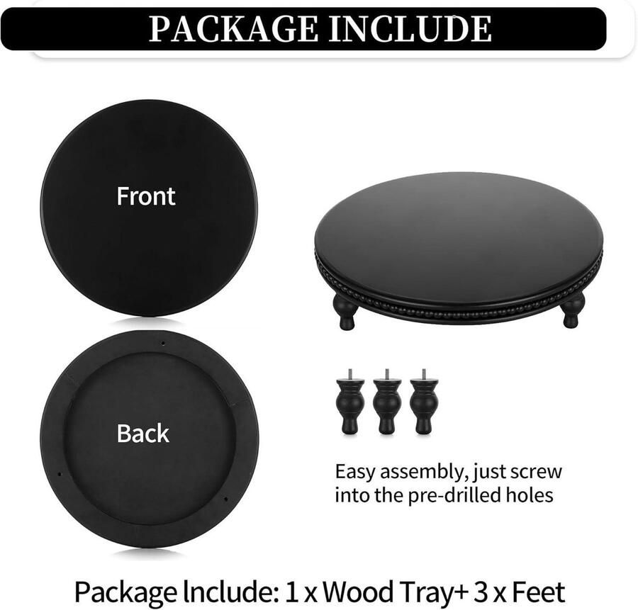 Decoratieve lade decor rond: zwarte kralen salontafel moderne houten voetstuk voor woonkamer en keuken geschikt voor kaarsen en planten 12 inch stijlvol display voor entree en badkamer