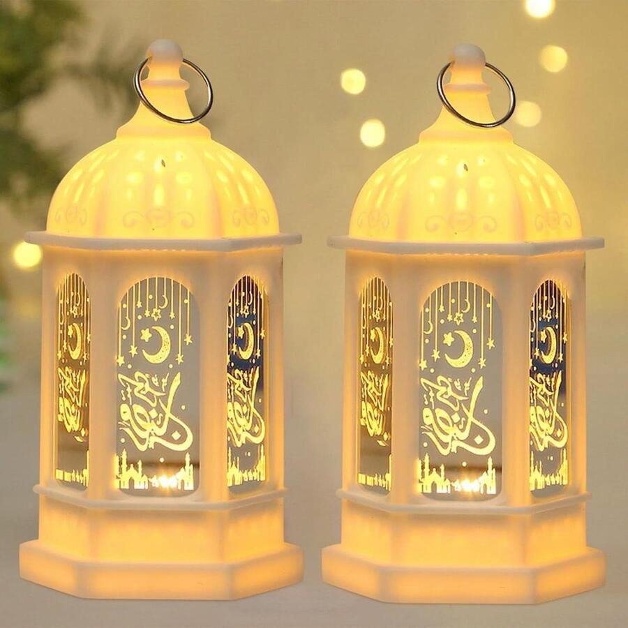 Decoratieve lamp 2 stuks Ramadan-lantaarn decoraties hangende lamp Eid Mubarak-lantaarn maan ster decoratie voor moslimfeesten