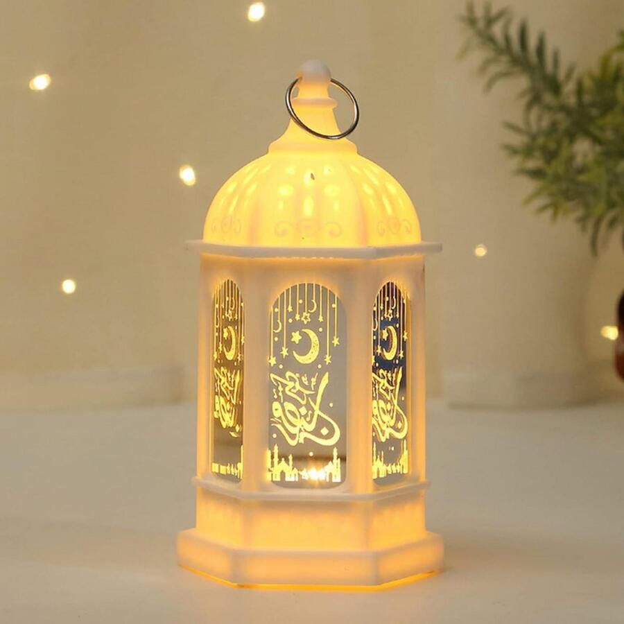 Decoratieve Lamp Voor Ramadan Decoratie Eid Mubarak Lantaarn Maan Ster Vintage Lantaarn Hangend Decoratief Licht Voor Moslimfeesten Decoratieve Gebedsaccessoires Wit