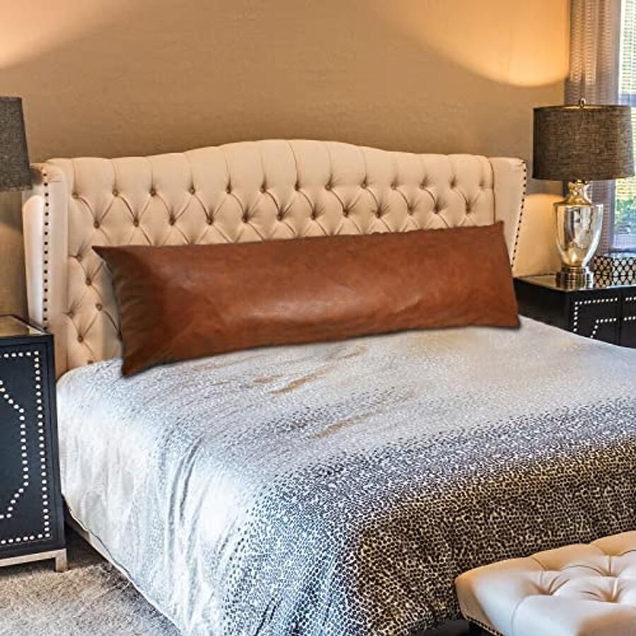 Decoratieve Lendenkussenslopen 14 x 36 Premium Kunstleer voor Boerderij Bank en Woonkamer Moderne Boho Veganistisch Bruin