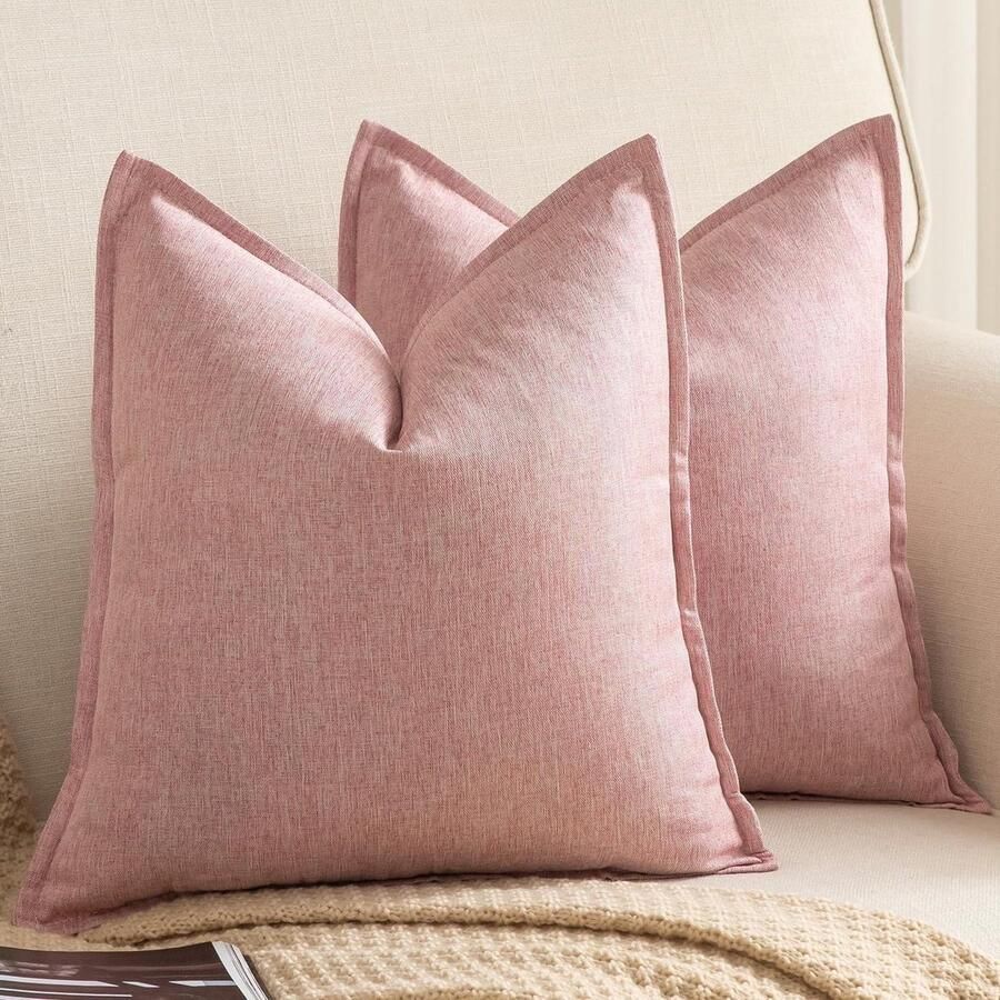 Decoratieve linnen Soild kussenhoezen boerderij stijl Set van 2 neutrale kussenslopen stoel bank slaapkamer woonkamer woondecoratie 60x60 cm roze