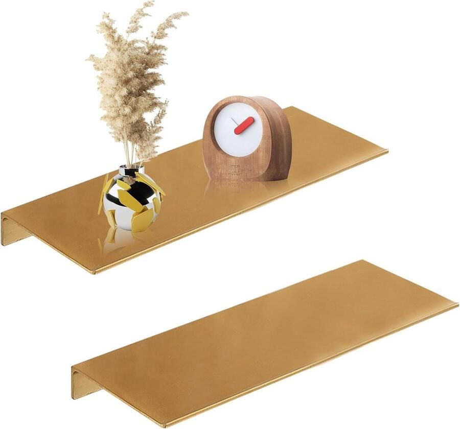 Decoratieve metalen wandplanken modern geschikt voor elke ruimte 2 stuks goud aluminium