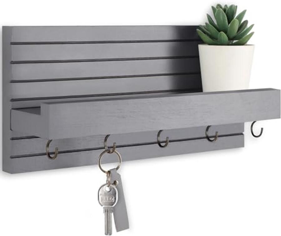 Decoratieve Muur Sleutelhouder met Plank voor Jassen en Accessoires Stevige Houten Sleutelrek voor Entree