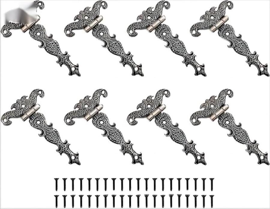 Decoratieve retro gesneden scharnieren voor kast 8 stuks zinklegering juwelenkistje t-stijl meubelscharnieren antiek design
