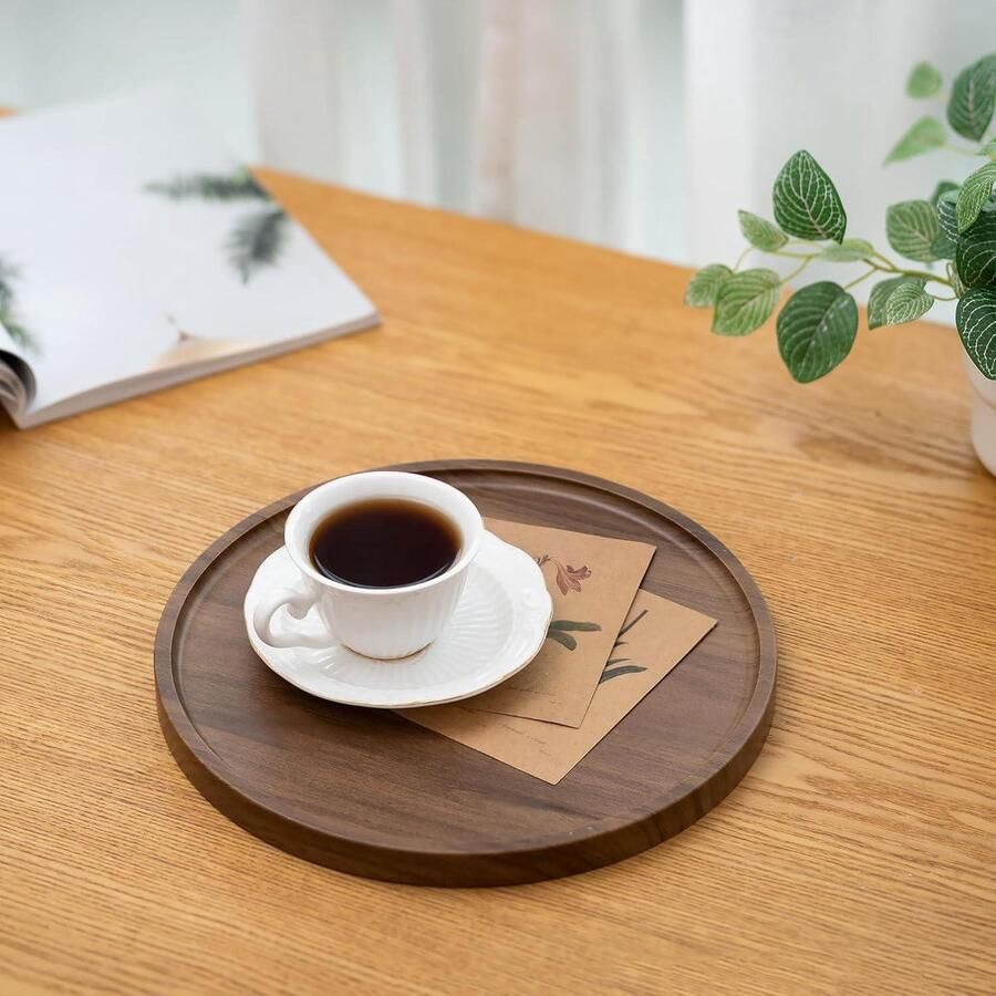 Decoratieve ronde houten lade Rustieke walnoot houten salontafel accessoire Boerderij middelpunt Cirkelvormig dienblad voor keuken Woondecoratie 30 cm Landelijke sfeer met Ottomaanse touch