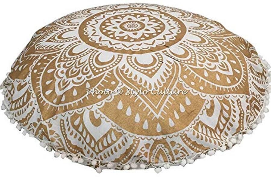 Decoratieve Ronde Vloerkussen Voor Tuin Mandala Yoga Kussenhoes 80x80 cm Boho Katoen Poef