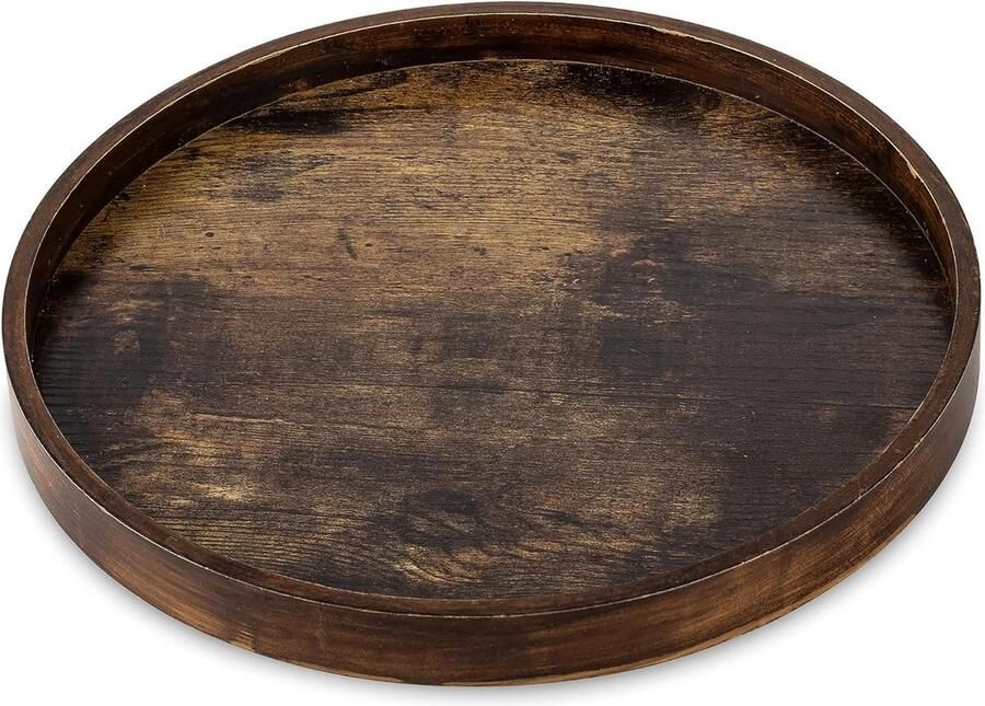 Decoratieve salontafel dienblad bruin houten dienblad ronde rustieke houten dienbladen cirkel boerderij middelpunt kandelaar voor woondecoratie Ottomaanse toonbank display woonkamer organizer 12 inch