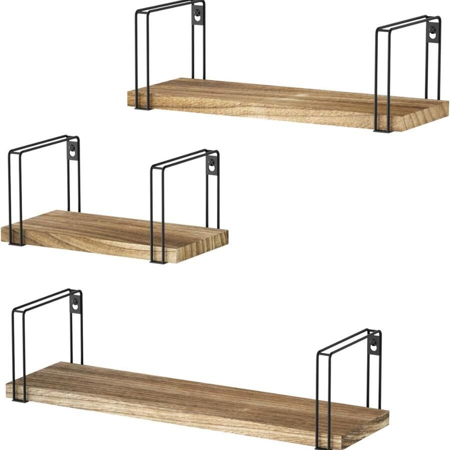 Decoratieve Set van 3 Houten Wandplanken met Vintage U-vormige Stijl voor Meerdere Kamers