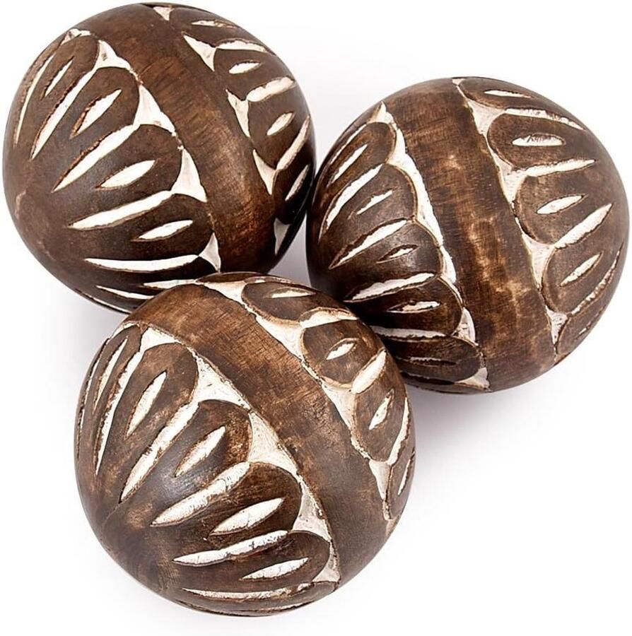 Decoratieve set van 3 witte mangohouten ballen voor woon- en eetkamer decor tafel middelpunt woondecoratie stukken