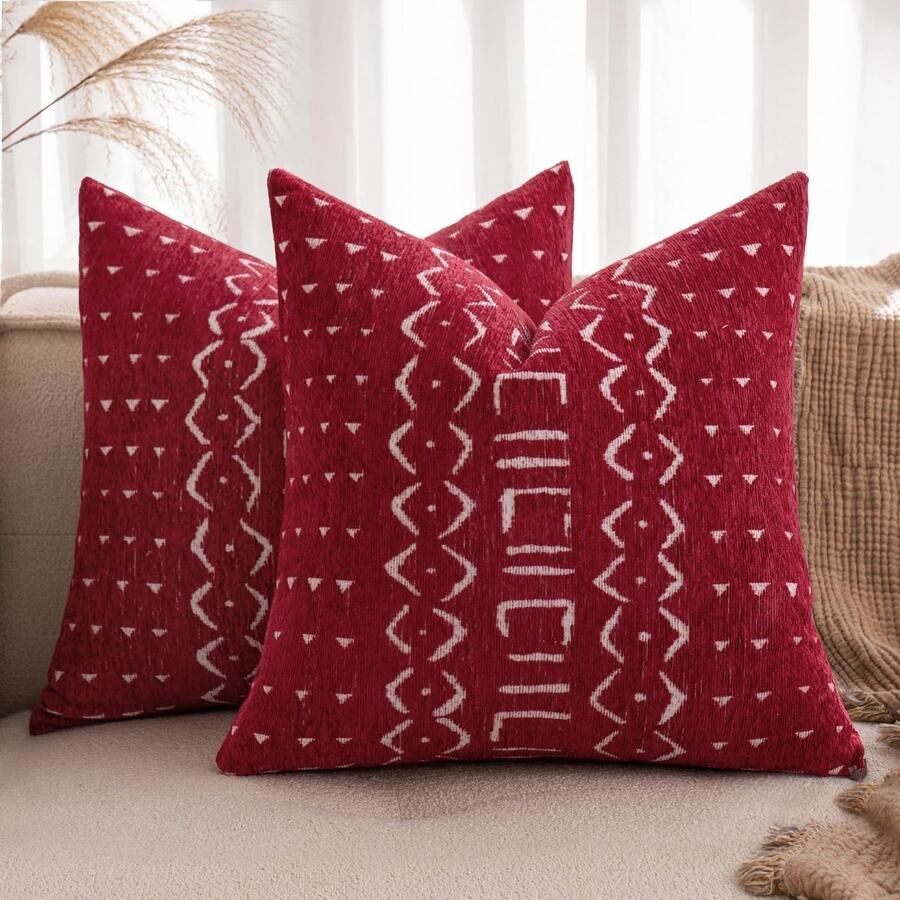 Decoratieve Sierkussenslopen van Chenille voor Bank of Woonkamer Set van 2 Lichtrood 45 x 45 cm