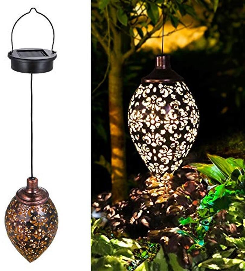 Decoratieve solar lantaarn voor tuin hanglamp met metaal en LED verlichting