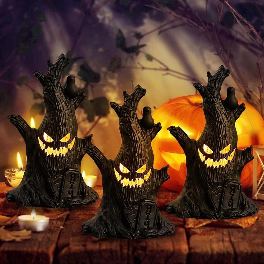 Decoratieve spookstronk met ledlicht 3 stuks Halloween decoratie LED spookstronk lantaarn indoor decoratie Halloween lamp kaarslamp