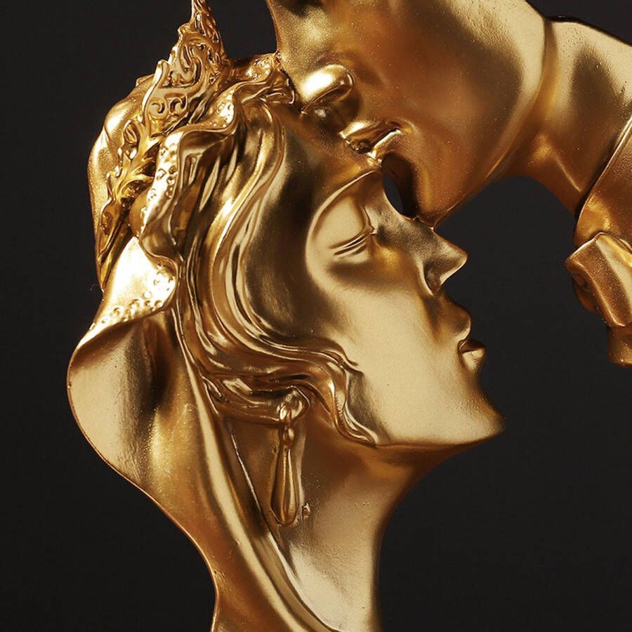Decoratieve Standbeeld Liefde Gezichten Sculptuur Huis Decoratie Gouden Tafel Bureau Woonkamer Ornamenten Voor De Woonkamer