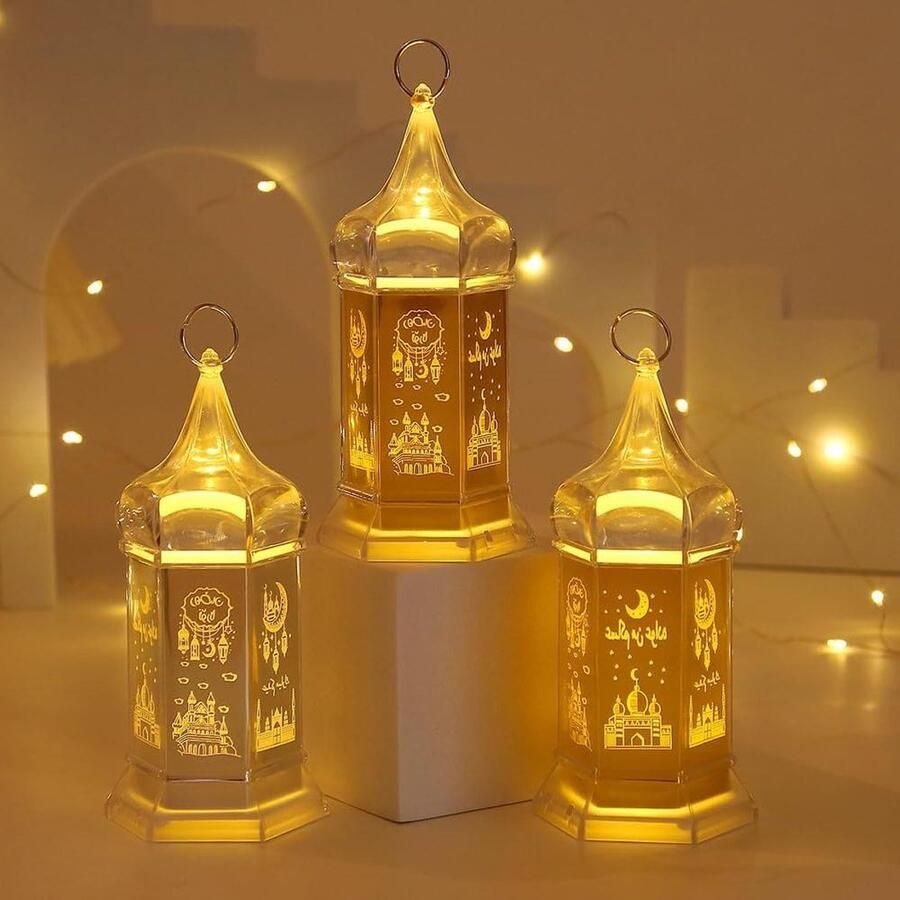 Decoratieve verlichting voor Eid festival 3 stuks Ramadan decoratieve lamp lantaarn en decoratie met maan en sterren. Ramadan maanlamp voor moslimfestival decoratief