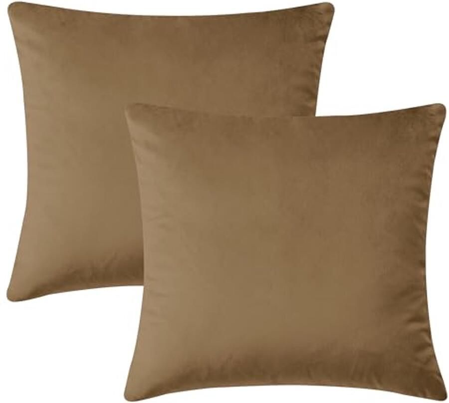 Decoratieve vierkante kussenslopen van fluweel voor bank en slaapkamer – 45 x 45 cm – Bruin met onzichtbare rits