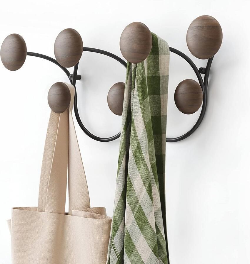 Decoratieve wandgarderobe met 7 haken voor jassen en tassen