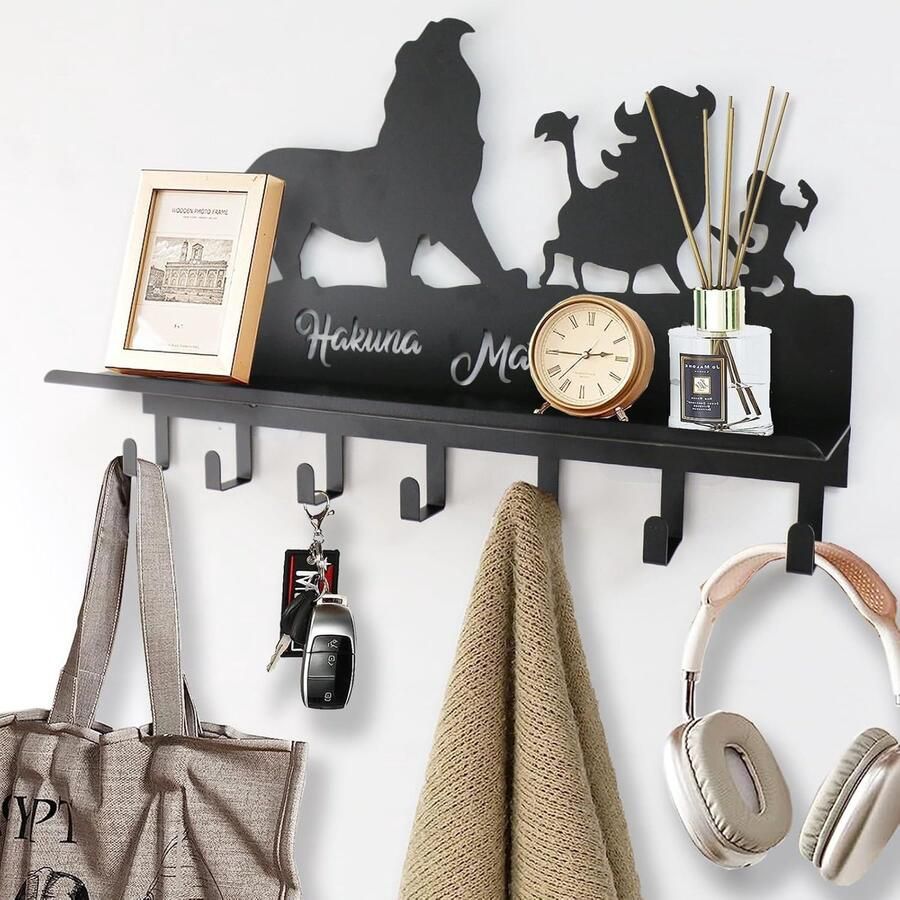 Kapstok zwarte wandkapstok sleutelbord met plank kinderkapstok muurdeurhaak halkapstok 15 inch met 7 haken ruimtebesparend multifunctionele haken (TLK-N01)