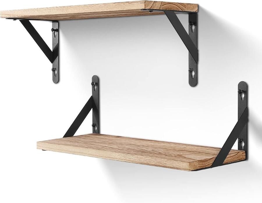 Wandrek van hout decoratief en functioneel 2-delige set 15 cm diepte