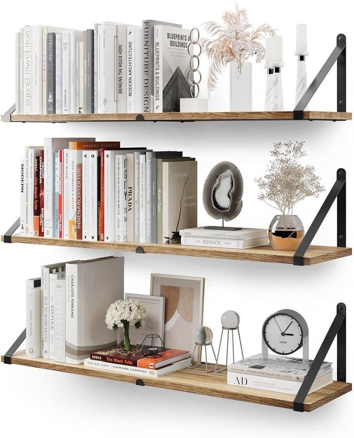 Decoratieve Wandplanken Ruimtebesparend Set van 2 Hout Verschillende Kleuren