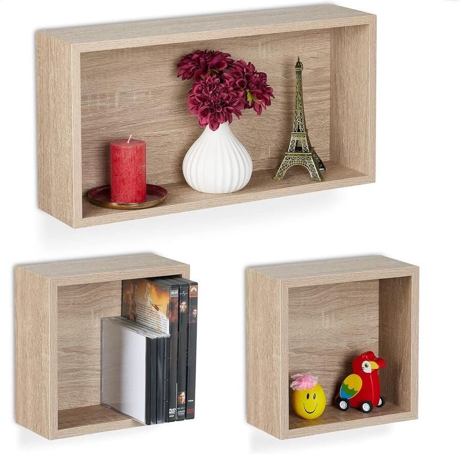 Decoratieve wandrekken set veelzijdig en tijdloos set van 3 lichtbruin MDF
