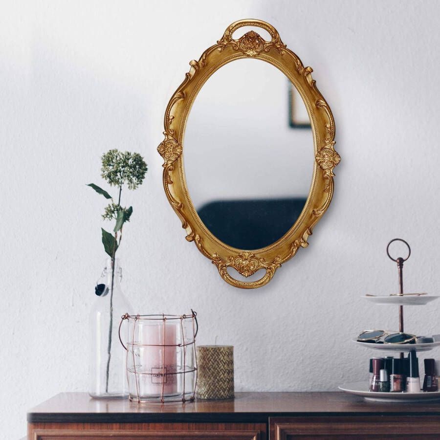 Decoratieve wandspiegel vintage hangende spiegel voor slaapkamer woonkamer dressoir decor antiek medium goud