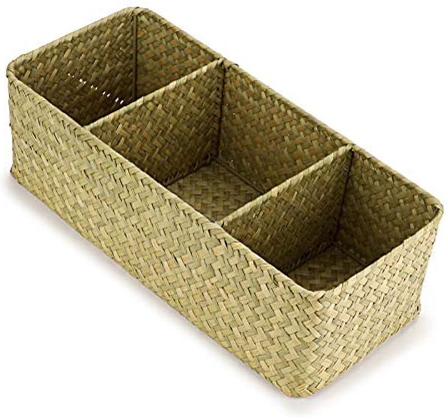 Decoratieve zeegras opbergmand met 3 compartimenten voor bureau en woning