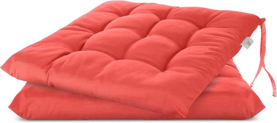 Decorative Chair Cushion Garden Seat Cushion Pack of 2 Set Colour Red Polyester