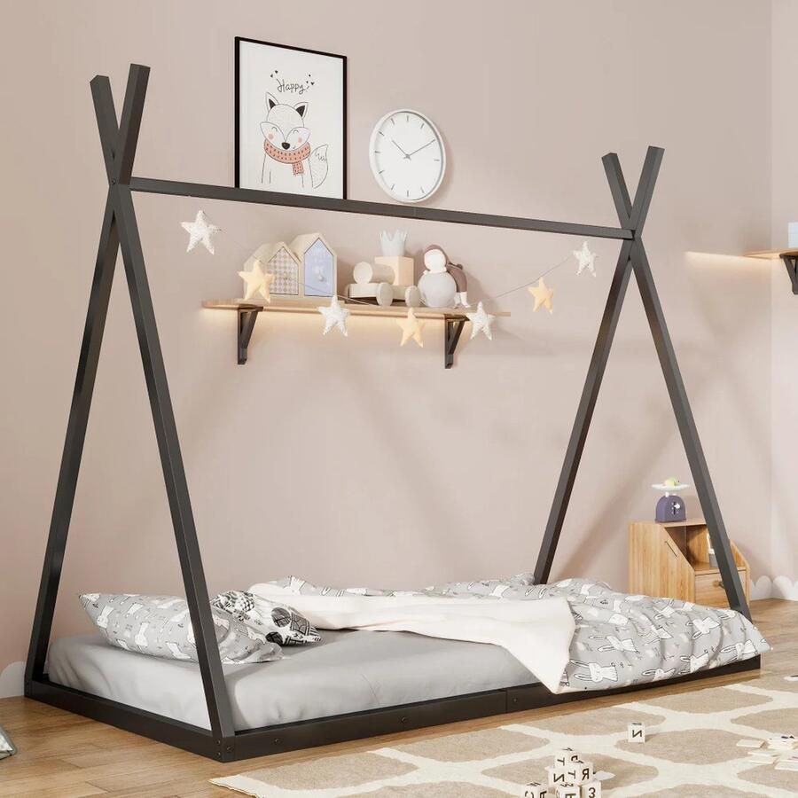 Decotopia Bed Frame Tent Kinderkamer Driehoek Zwart 90cm x 200cm