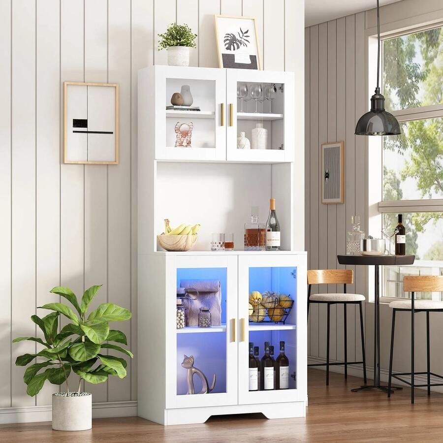 Decotopia Buffetkast Koffiekast Wandkast Keuken Wit LED verlichting 170 cm x 80 cm