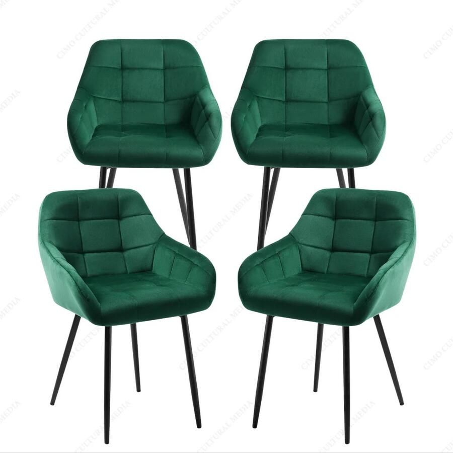 Decotopia Eetkamerstoelen Groen Stof Fluweel 4st