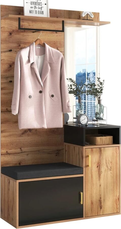 Decotopia Garderobekast Kapstok met Zitgedeelte en Opbergkast 104 cm breed 190 cm hoog