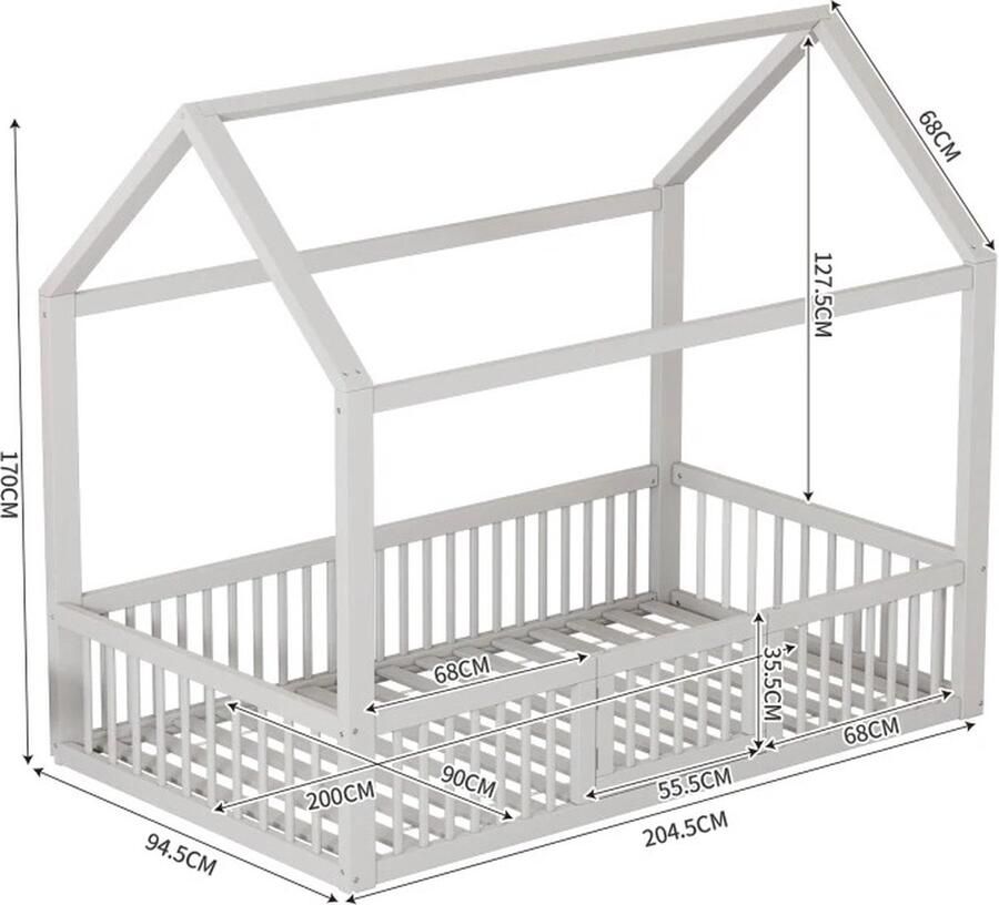 Decotopia Kinderbed Frame Huisje 90 x 200 cm Wit