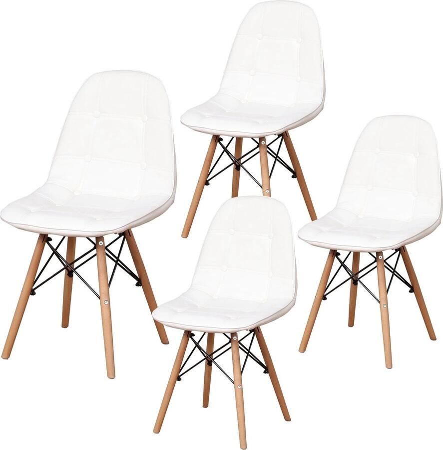 Decotopia Set van 4 Eetkamerstoelen PU Leer Wit