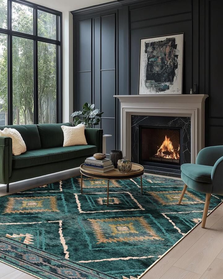 DEFYNEE Woonkamertapijt 90 x 150 cm Wasbaar kortpolig tapijt antislip vintage & boho-stijl gemakkelijk te onderhouden Voor hal woonkamer slaapkamer en eetkamer petrolgroen