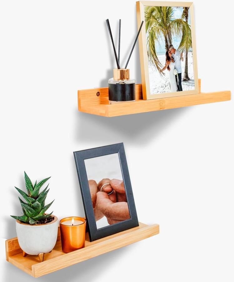 DeinKaufladen.com Schilderijplank van hout – eenvoudig en flexibel te decoreren Wandplank Bamboe wandplank smalle schilderijplanken voor aan de muur fotoplank wandplank plank schilderijplanken schilderijplank zwevende plank