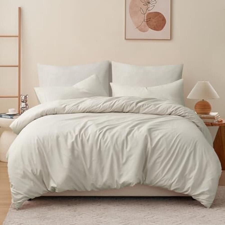 Dekbedovertrek 200 x 200 cm beige met ritssluiting Beddengoed voor tweepersoonsbed