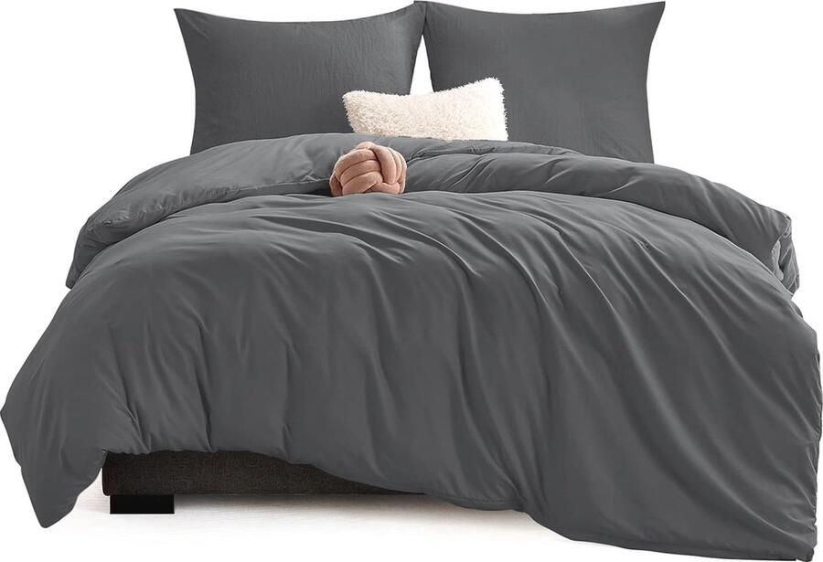 Dekbedovertrek 220 x 240 cm met 2 Kussenslopen Donkergrijs Beddengoedset voor Tweepersoonsbed met Ritssluiting