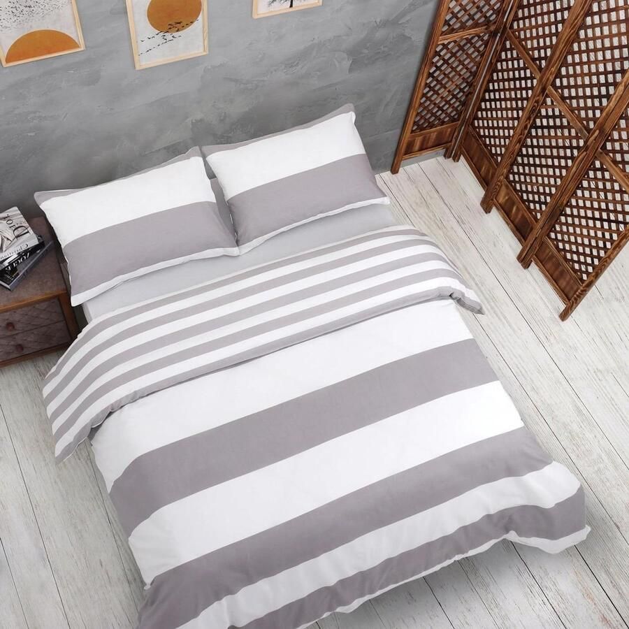 Dekbedovertrek 240x220 cm grijs-wit Oeko-Tex 80% katoen-20% polyester 3-delig Ritssluiting Tweepersoonsbed dekbedovertrek 240 x 220 katoenen