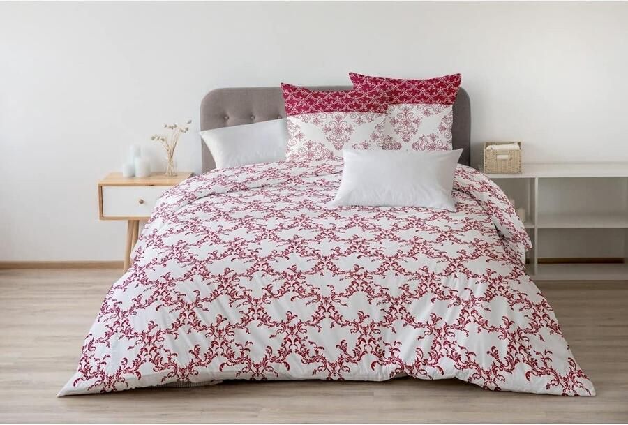 Dekbedovertrek 3-delig 100% katoen 57 draden-cm² tweepersoonsbed 220 x 240 cm bordeaux wit gratis verzending. dekbedovertrek 240 x 220 katoenen