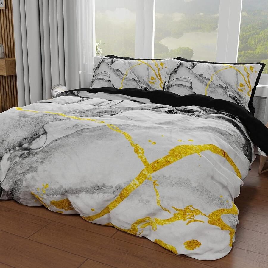 Dekbedovertrek eenpersoonsbed 160 x 200 cm microvezel digitale print kussensloop 50 x 80 cm Marble Grey Made in Italy dekbedovertrek 160x200