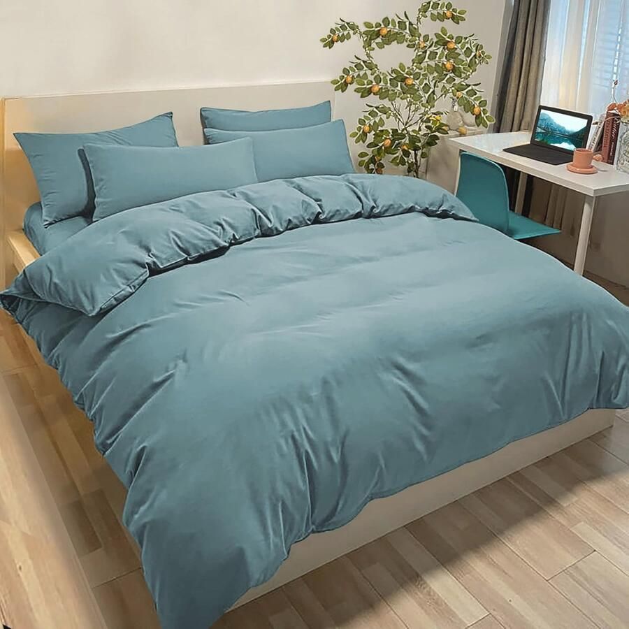 Dekbedovertrek Set 220 x 240 cm met Kussenslopen Microvezel Beddengoed voor Tweepersoonsbed Groen