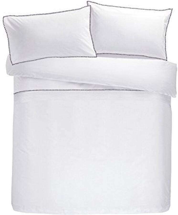 Dekbedovertrek Set met Pom Onderhoudsvriendelijk Beddengoed voor Tweepersoonsbed Wit met Grijze Accenten