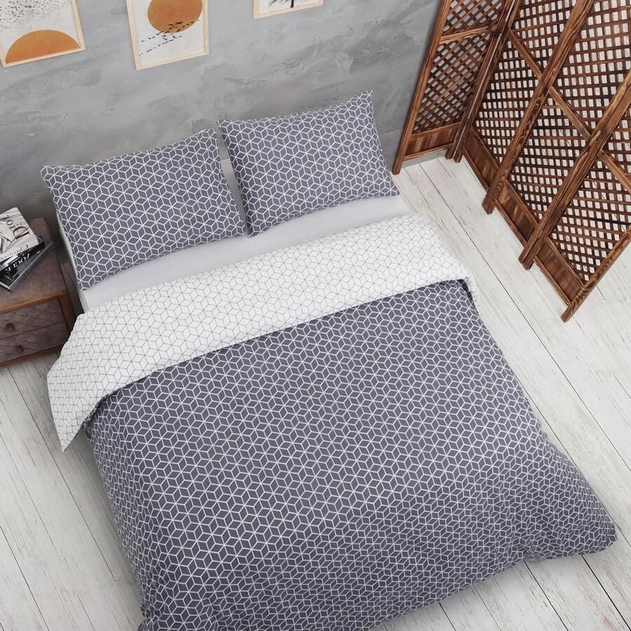 Dekbedovertrek 240x220 cm tweepersoonsbed grijs Oeko-Tex katoen-polyester ritssluiting puzzel设计- inclusief 2 kussenslopen dekbedovertrek 240 x 220 katoenen