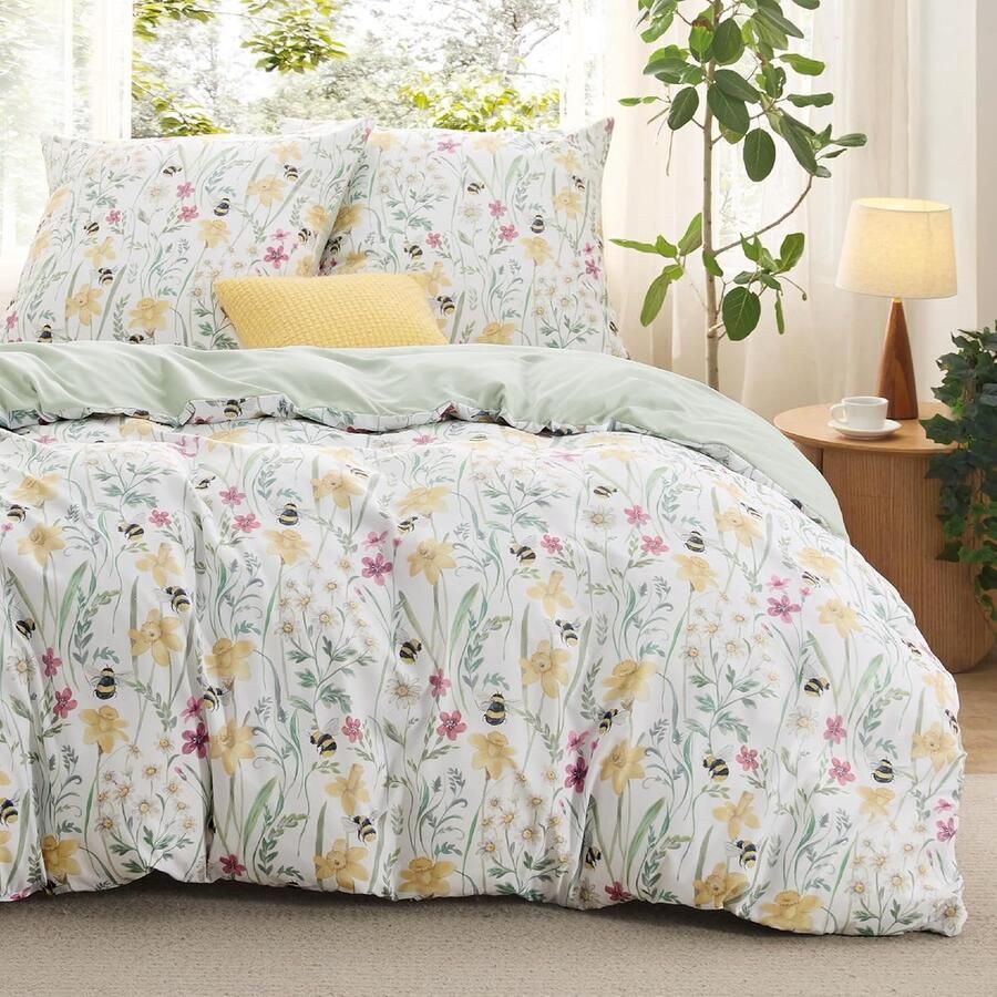 Dekbedovertrekset 220 x 240 cm met Botanisch Patroon 3-delig Beddengoed voor Tweepersoonsbed