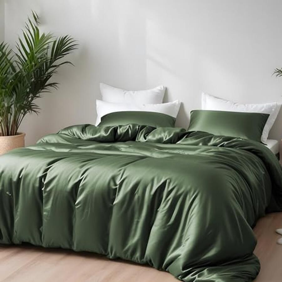 Dekbedovertrekset voor Klein Tweepersoonsbed 120 cm Bamboe Anti-allergisch Zacht en Verkoelend Luxe Beddengoed Set van 2 Avocadogroen 170 x 200 cm