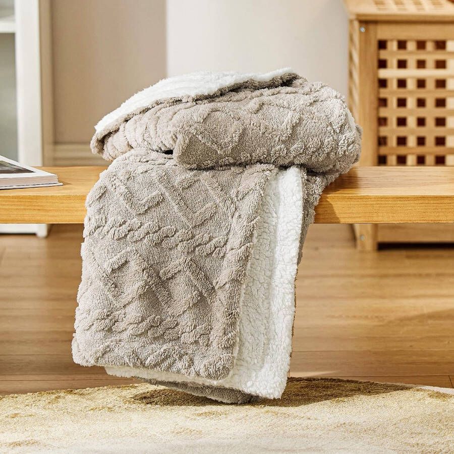 Deken 220 x 240 cm deken bank woondeken gebreide deken grote bankdeken dubbel gezicht extra zacht knuffeldeken pluizig XXL woonkamer wollen deken taupe bankdeken bank deken