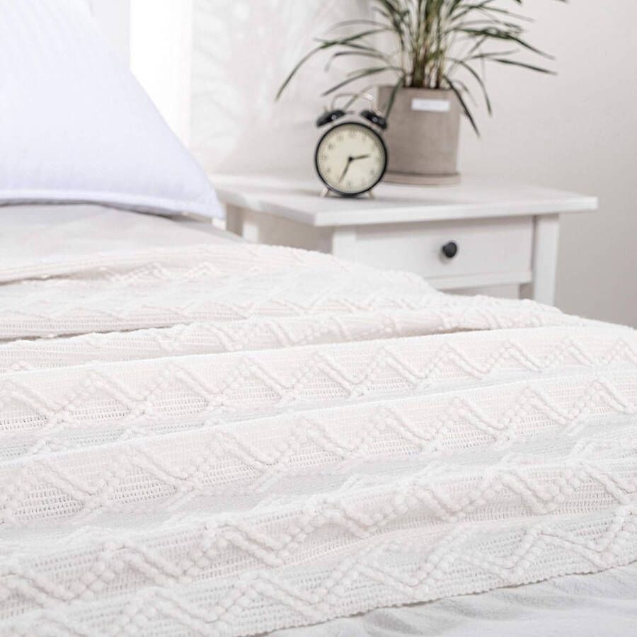 Deken diamant fleece deken zacht pluizig effen woondeken bankdeken deken voor bed bank slaapkamer kantoor 125 x 150 cm wit