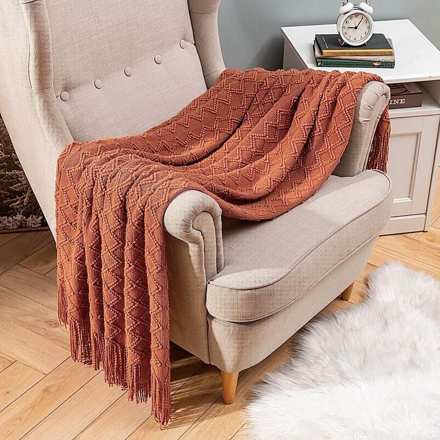 Deken diamant fleece deken zacht pluizig effen woondeken bankdeken deken voor bed bank slaapkamer kantoor 125 x 150 cm oranje